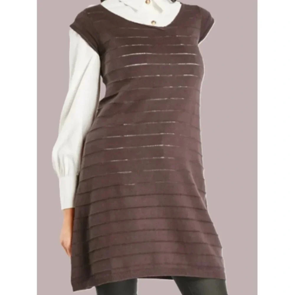 New Dark Grey |100% Cotton |  knitted longline vest |Office | Casual US 6-8 (M).